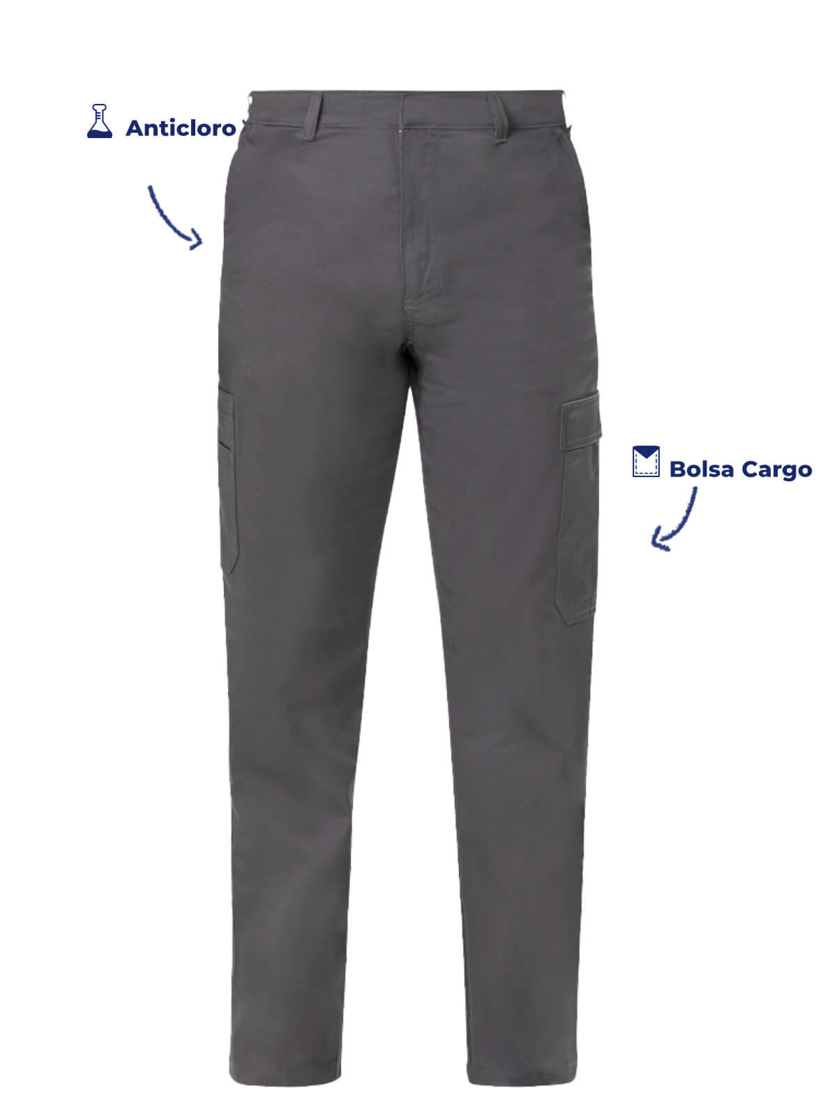 Pantalon tipo Cargo color gris vista hacia enfrente