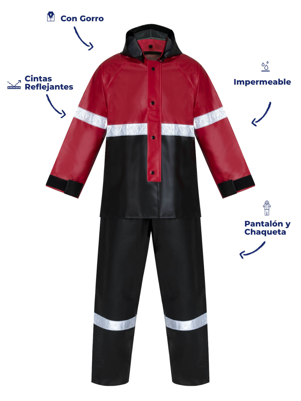 Impermeable motociclista rojo frente