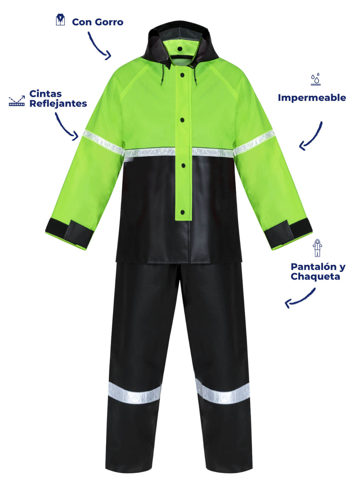 Impermeable motociclista verde frente