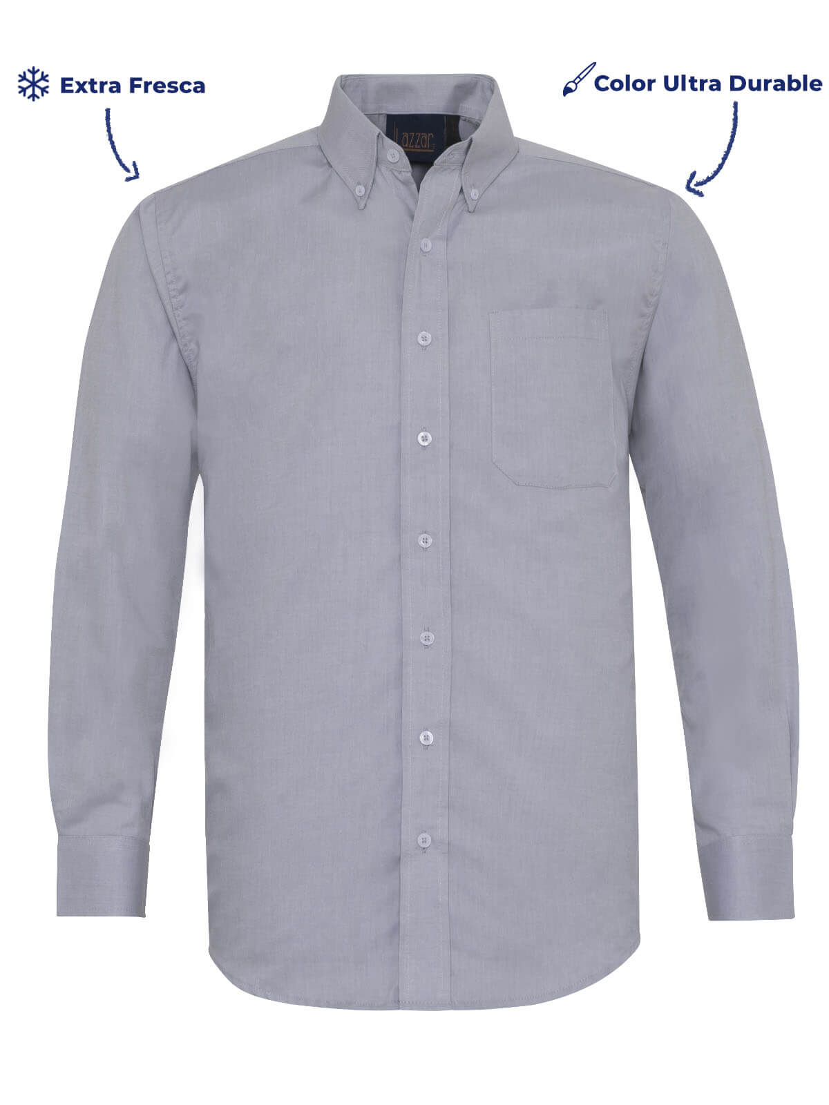 Camisas oxford color gris manga larga