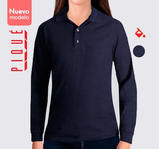 Playera Tipo Polo Manga Larga Dama